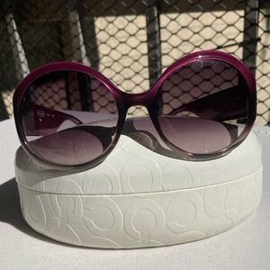 Coach S2003 Plum Round Circle Sunglasses Purple Frame Ombre With Sunglasses Case